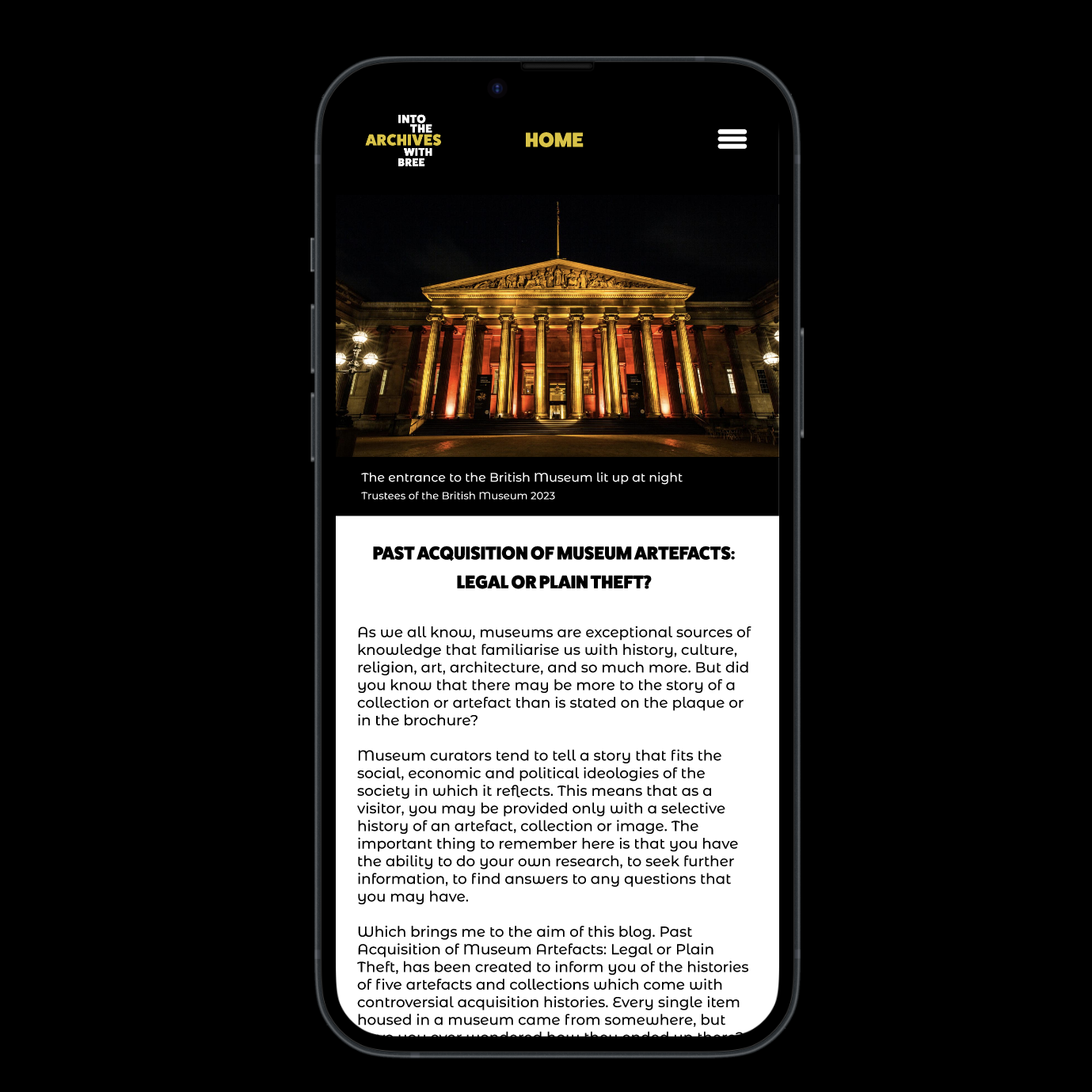 The overview page for the app featuring the British Museum