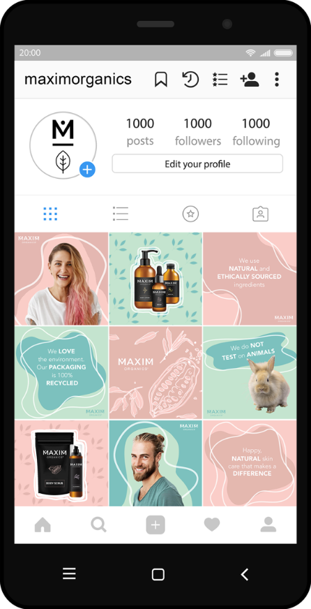 An example of the instagram feed on a mobile screen